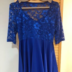 Lace back short royal blue dress
